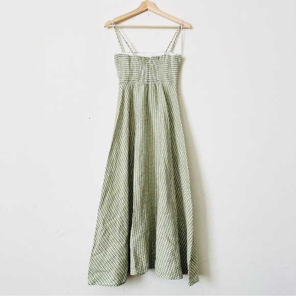 Reformation SIZE 0 Monette 100% linen sleeveless midi dress in Avocado check - Picture 4 of 7